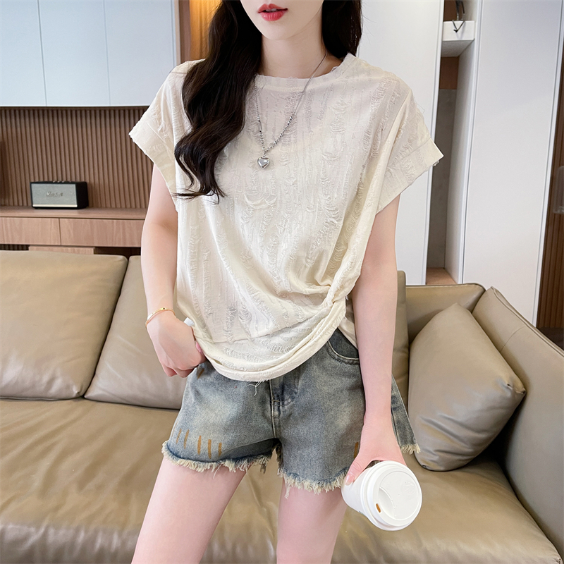 實拍短袖T恤女夏季新款韓版開叉時尚休閑洋氣顯瘦百搭上衣ins