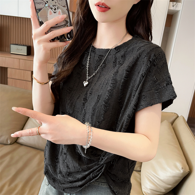 實拍短袖T恤女夏季新款韓版開叉時尚休閑洋氣顯瘦百搭上衣ins