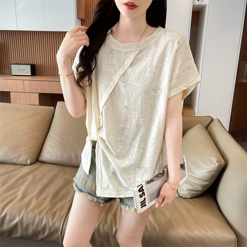 實拍短袖T恤女夏季新款韓版開叉時尚休閑洋氣顯瘦百搭上衣ins