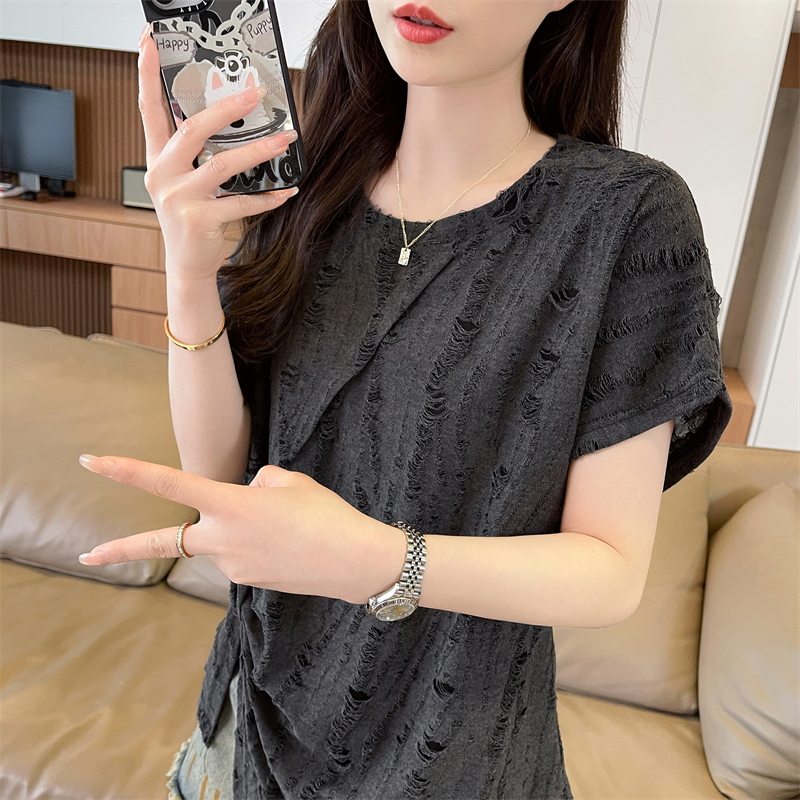 實拍短袖T恤女夏季新款韓版開叉時尚休閑洋氣顯瘦百搭上衣ins