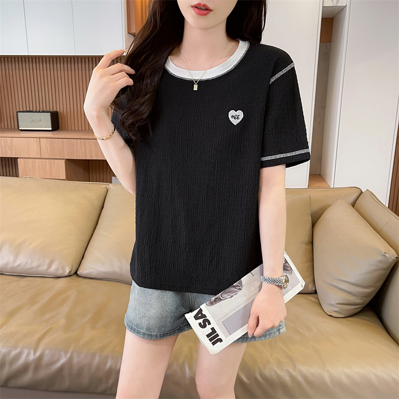 實拍短袖T恤女夏季新款韓版愛心紋理設計小個子時尚顯瘦上衣