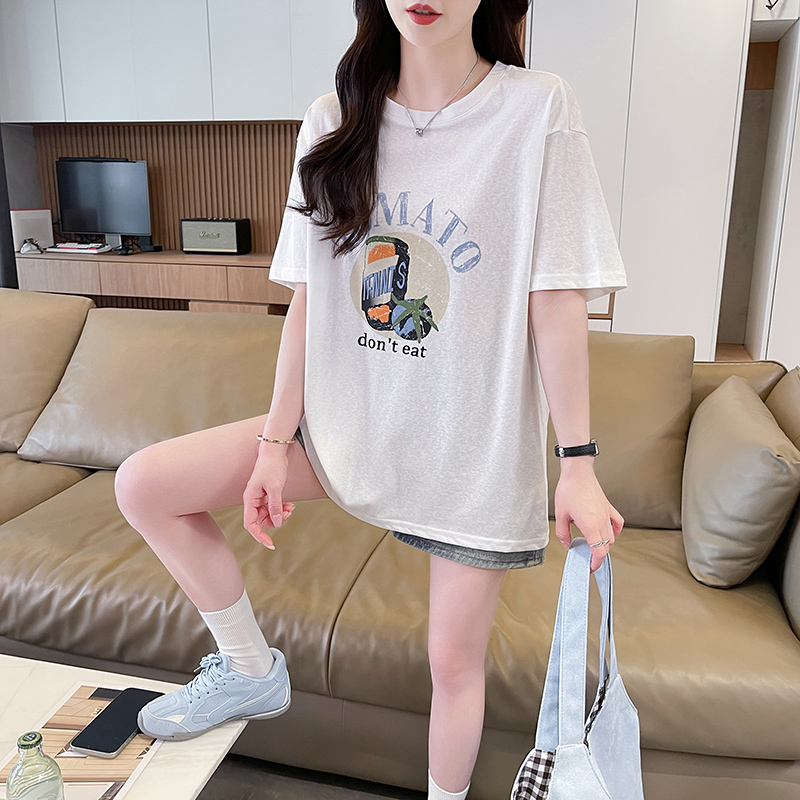 實拍雪花棉T恤女圓領短袖夏季新款韓版印花大碼寬松ins上衣服