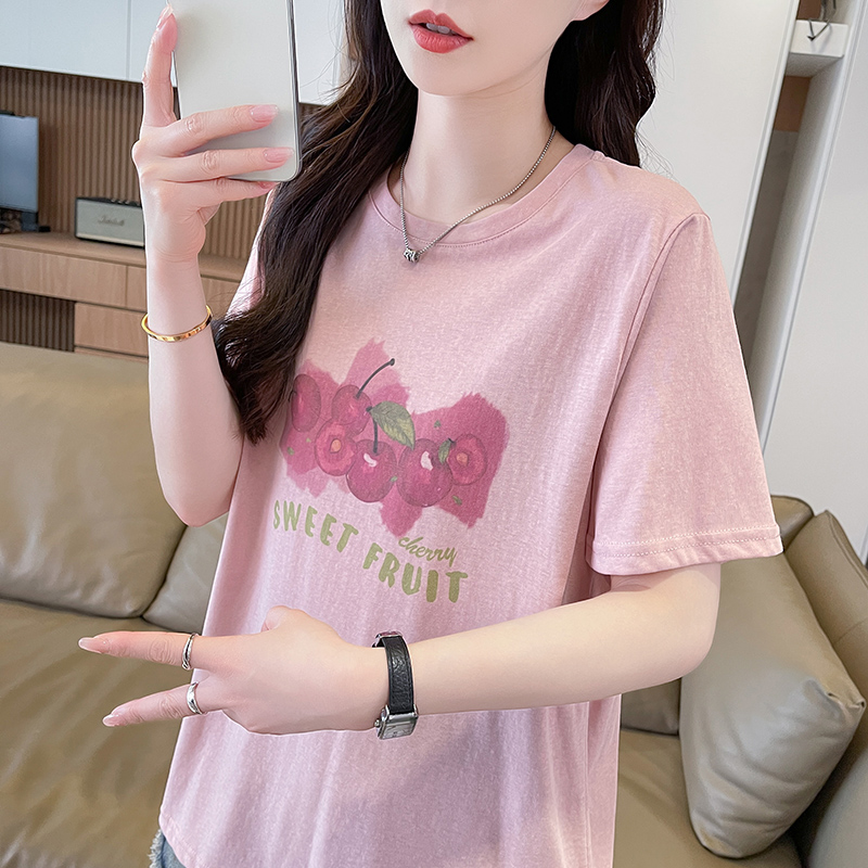 實拍雪花棉T恤女圓領短袖夏季新款韓版印花大碼寬松ins上衣服