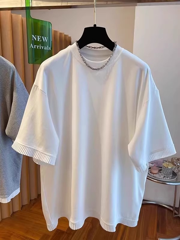 原版質量特大碼足300斤撞色拼接短袖簡約純色t恤女
