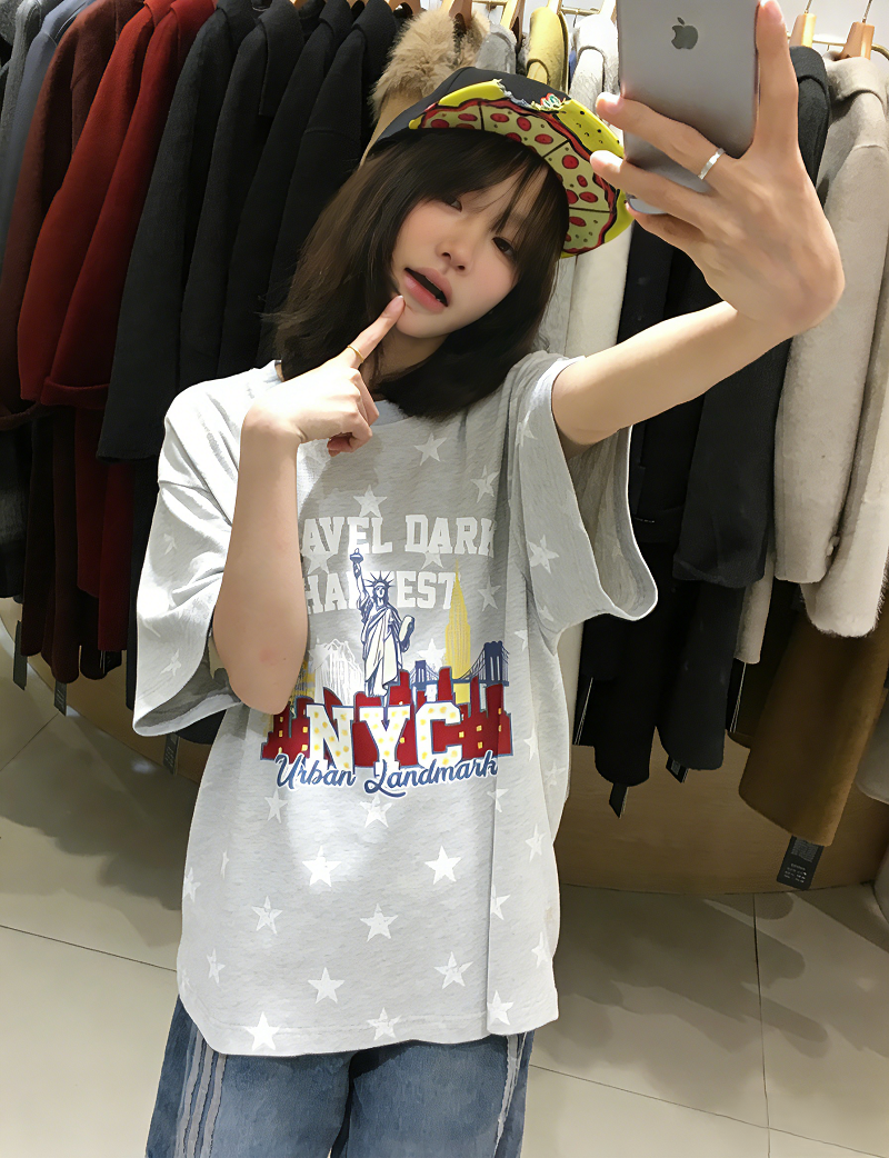印花19支220克純棉短袖T恤女