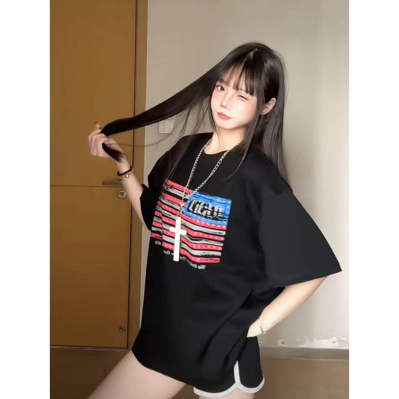 三本針+印花19支220克純棉短袖T恤男女