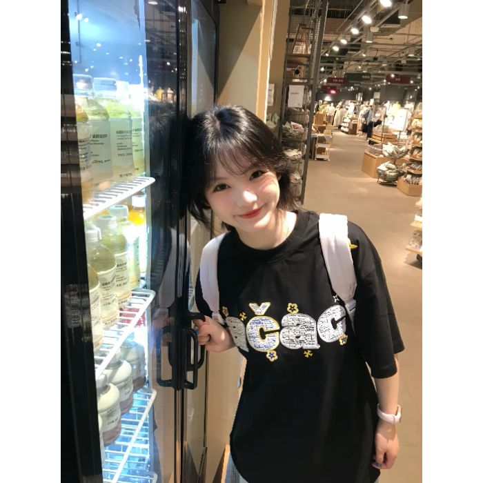 小香風刺繡貼布+內里鋪布19支220克純棉短袖T恤女