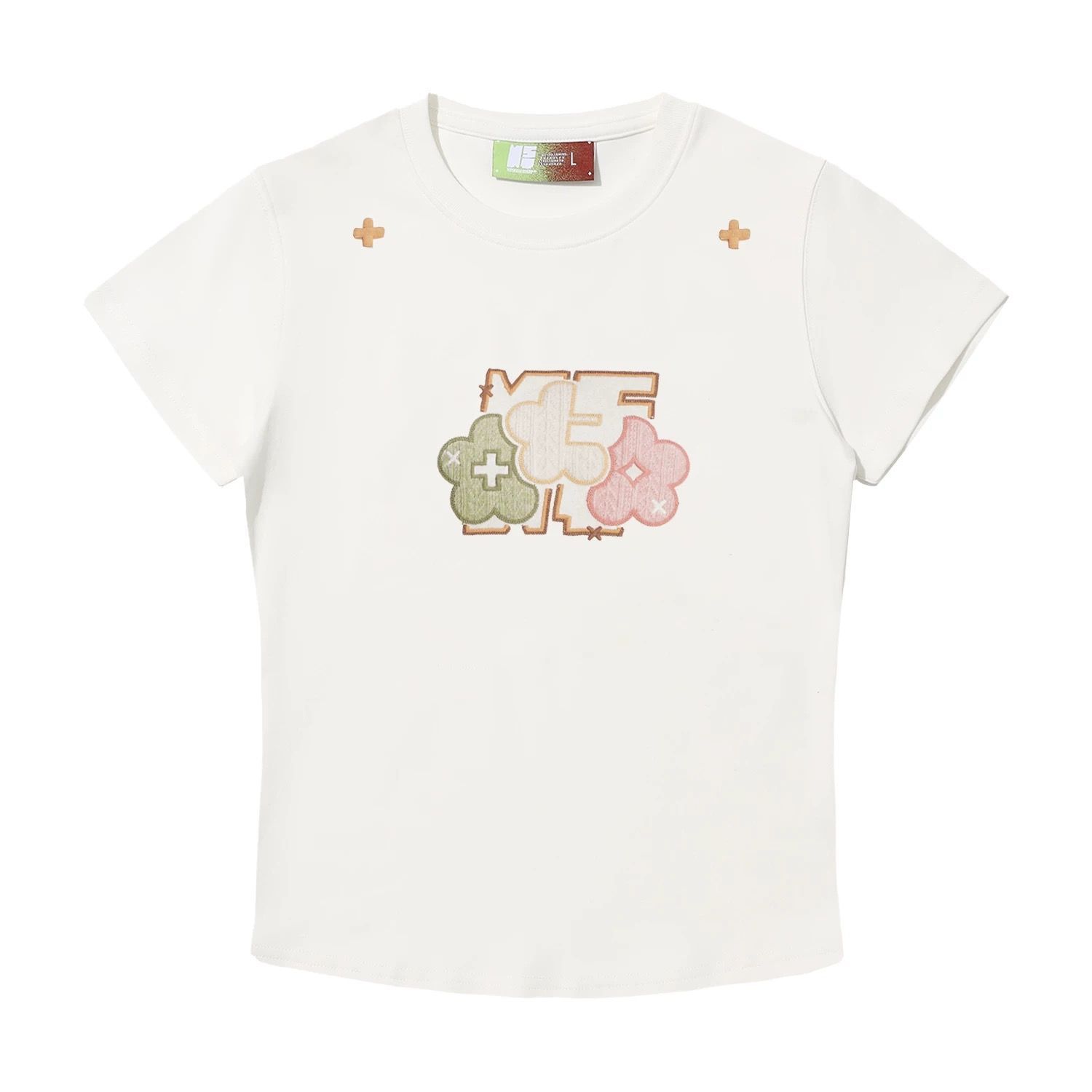 三本針+原版貼布刺繡19支220克純棉短袖T恤女