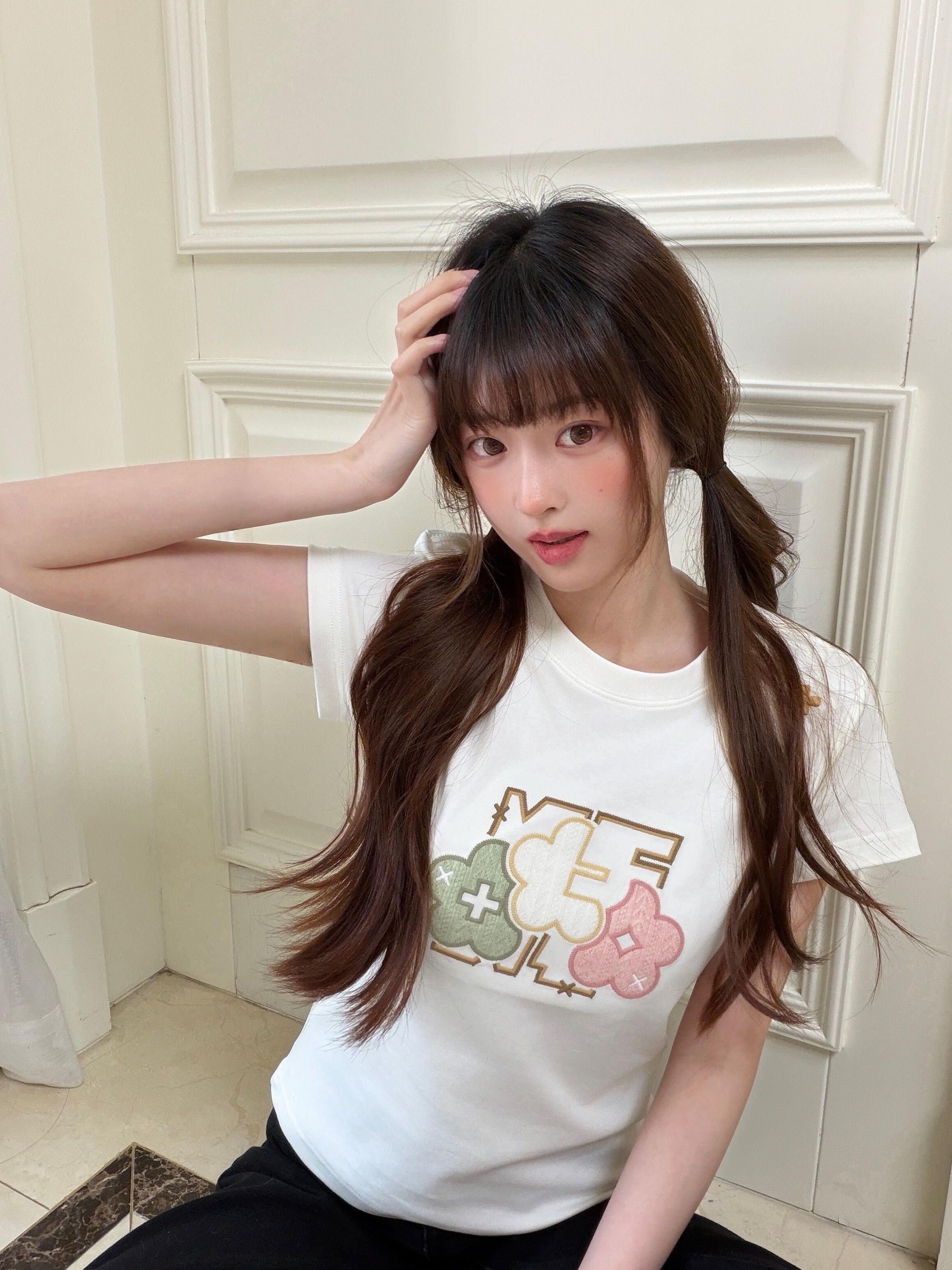 三本針+原版貼布刺繡19支220克純棉短袖T恤女