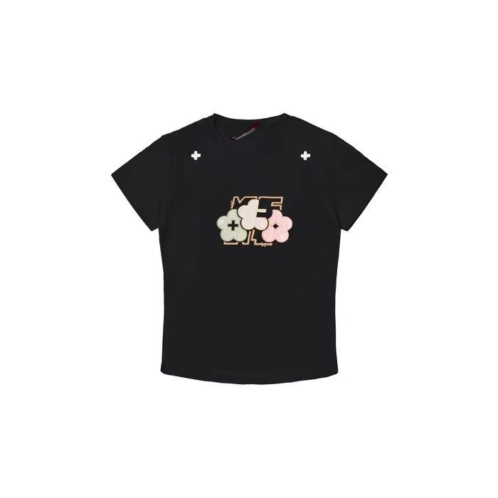 三本針+原版貼布刺繡19支220克純棉短袖T恤女