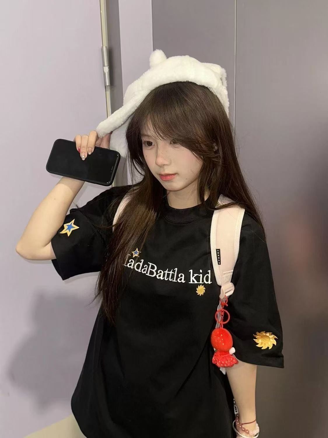 三本針+刺繡+內里鋪布19支220克純棉短袖T恤女