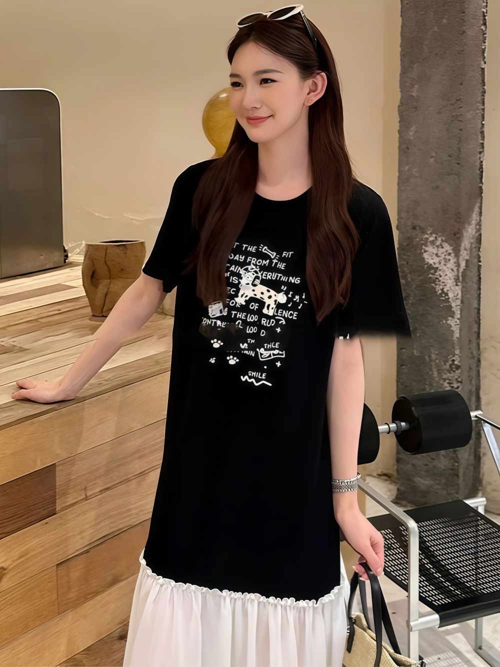 大碼胖mm巨顯瘦連衣裙寬松遮肚子雪紡拼接長裙歐貨大版夏裝