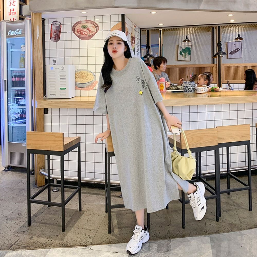 韓版胖mm長T恤裙女顯瘦洋氣大碼女裝夏季微胖純棉短袖裙