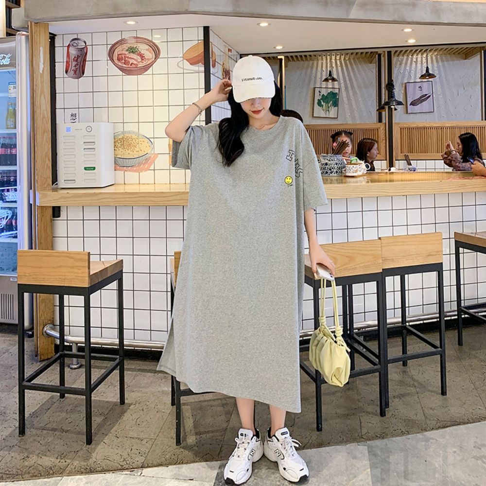 韓版胖mm長T恤裙女顯瘦洋氣大碼女裝夏季微胖純棉短袖裙