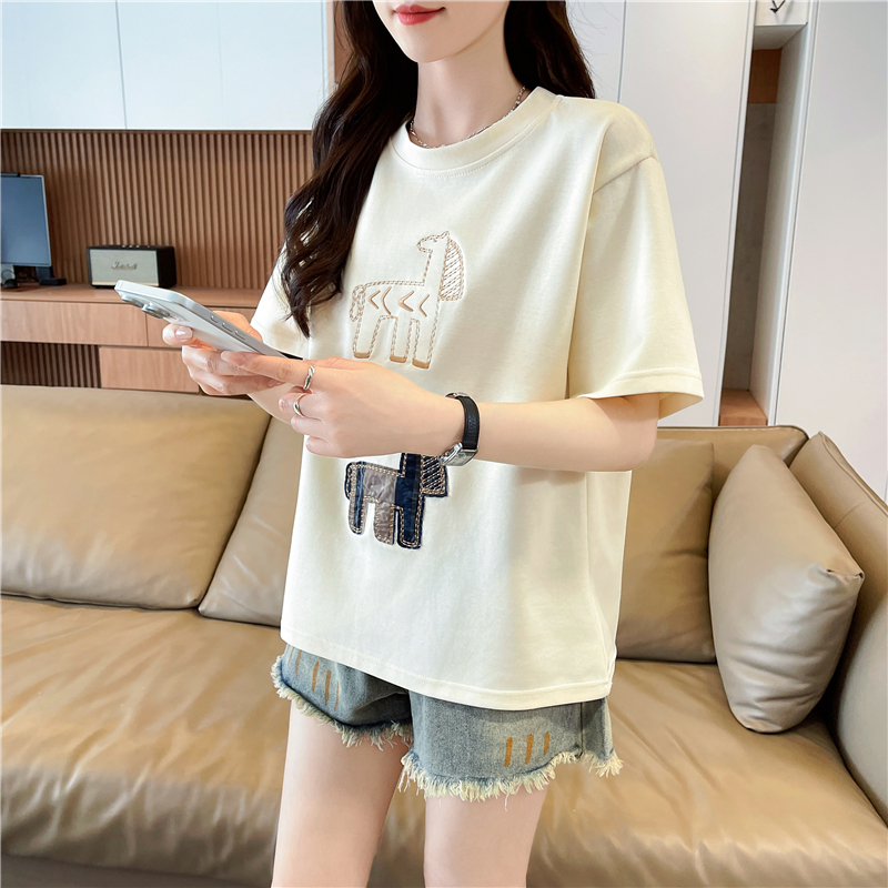 實拍純棉炸街抖音質量短袖t恤女潮新款上衣大碼女裝