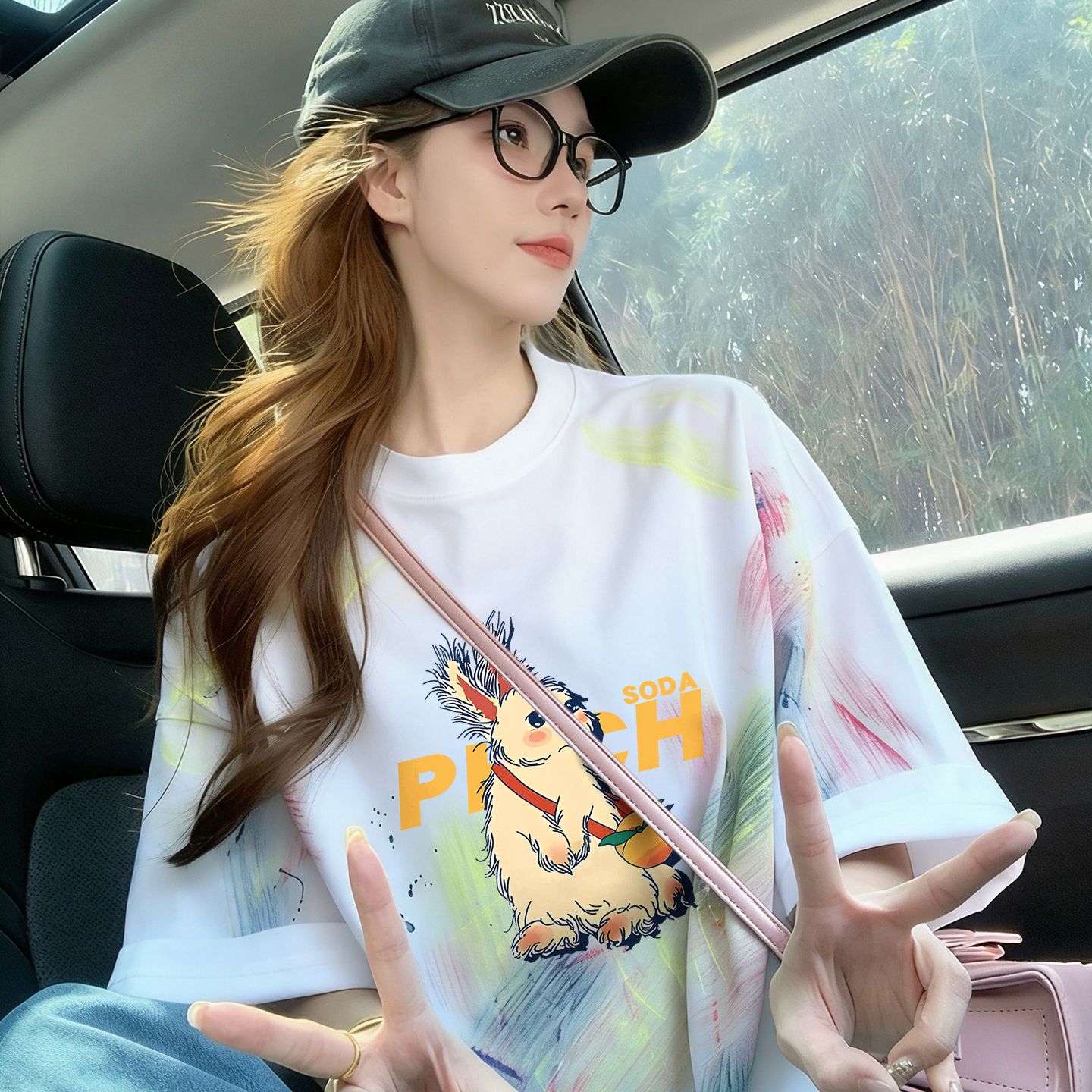 多巴胺撞色扎染純棉寬松t恤女ins韓系卡通公主減齡中長款氣質上衣