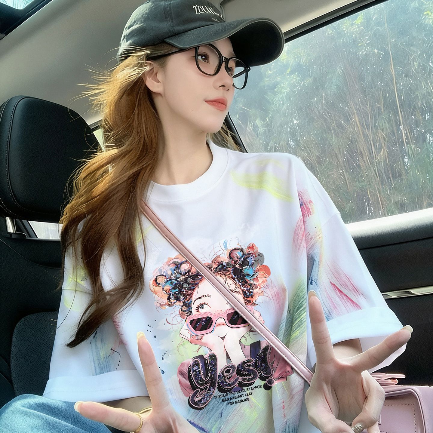 多巴胺撞色扎染純棉寬松t恤女ins韓系卡通公主減齡中長款氣質上衣