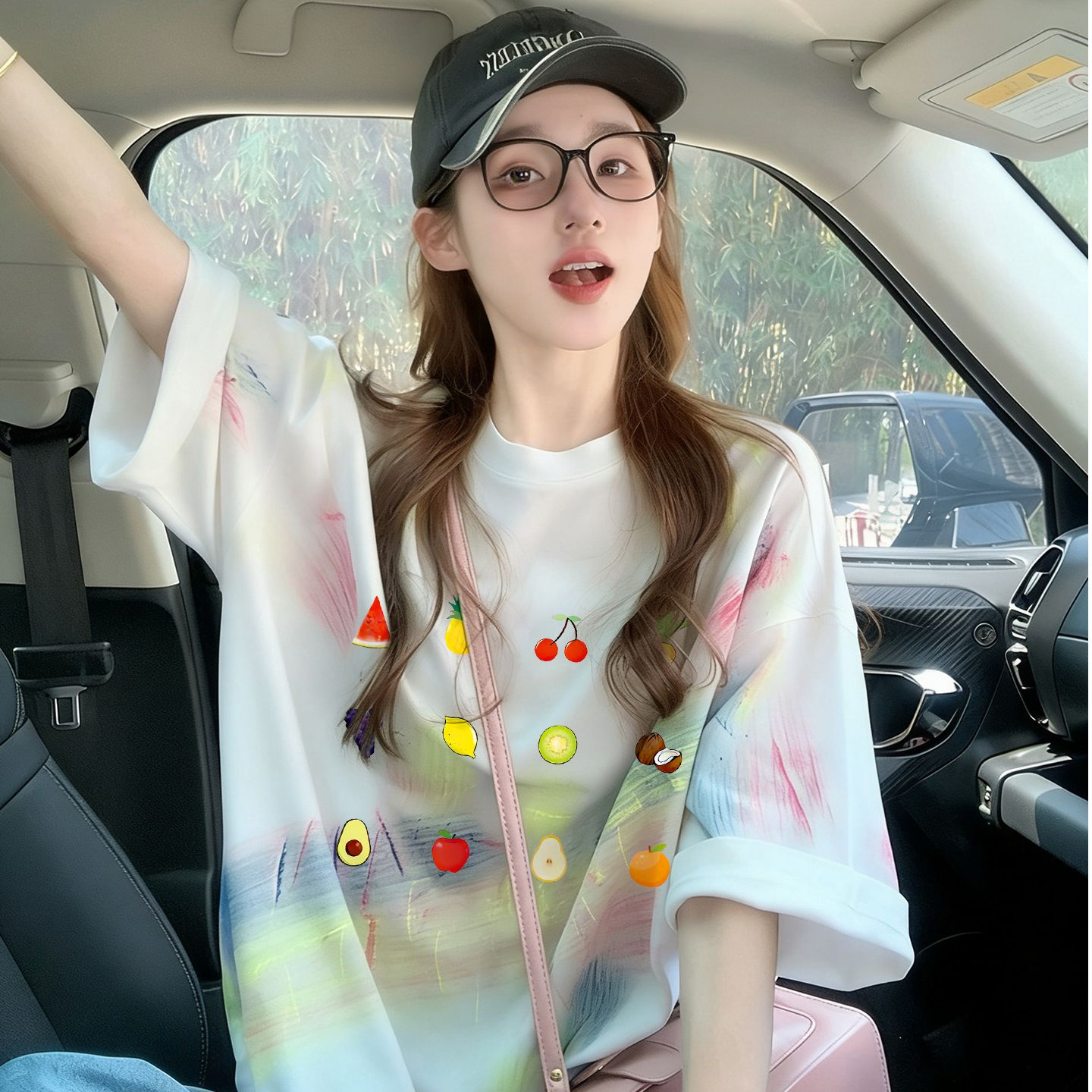 多巴胺撞色扎染純棉寬松t恤女ins韓系卡通公主減齡中長款氣質上衣