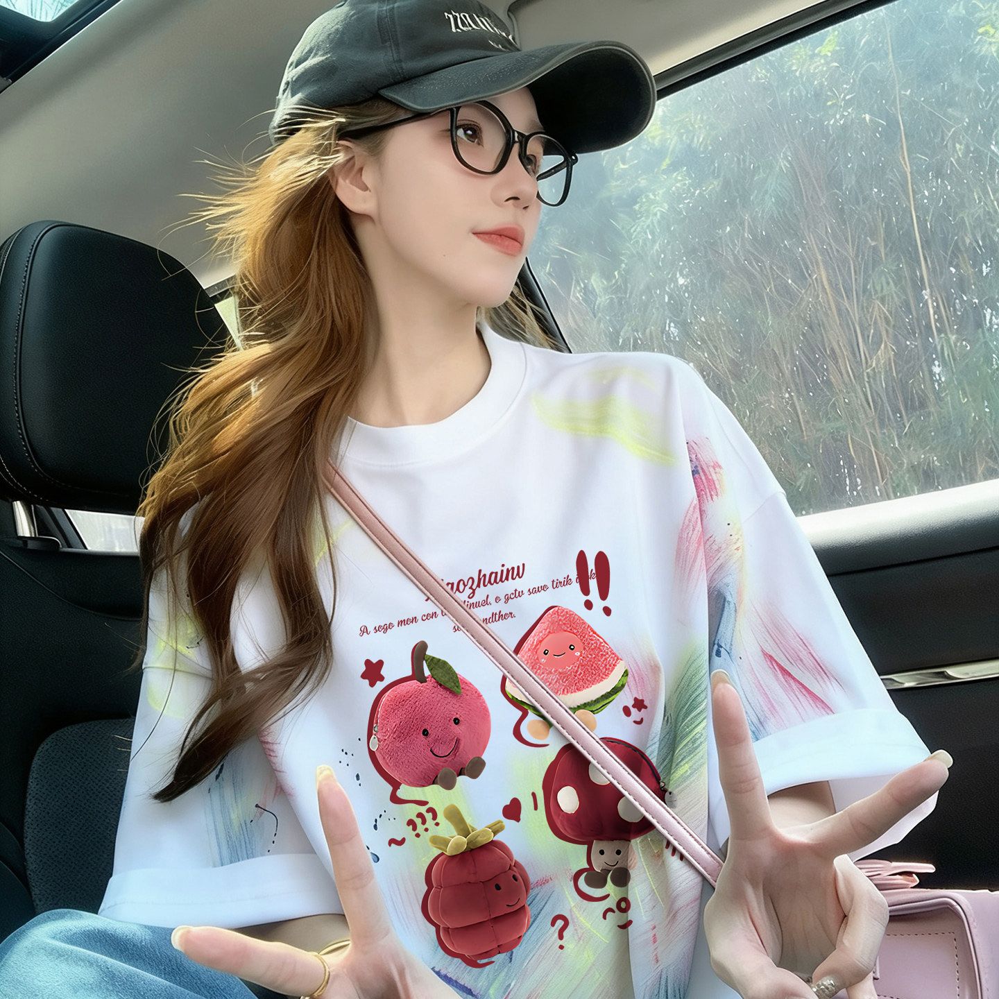 多巴胺撞色扎染純棉寬松t恤女ins韓系卡通公主減齡中長款氣質上衣