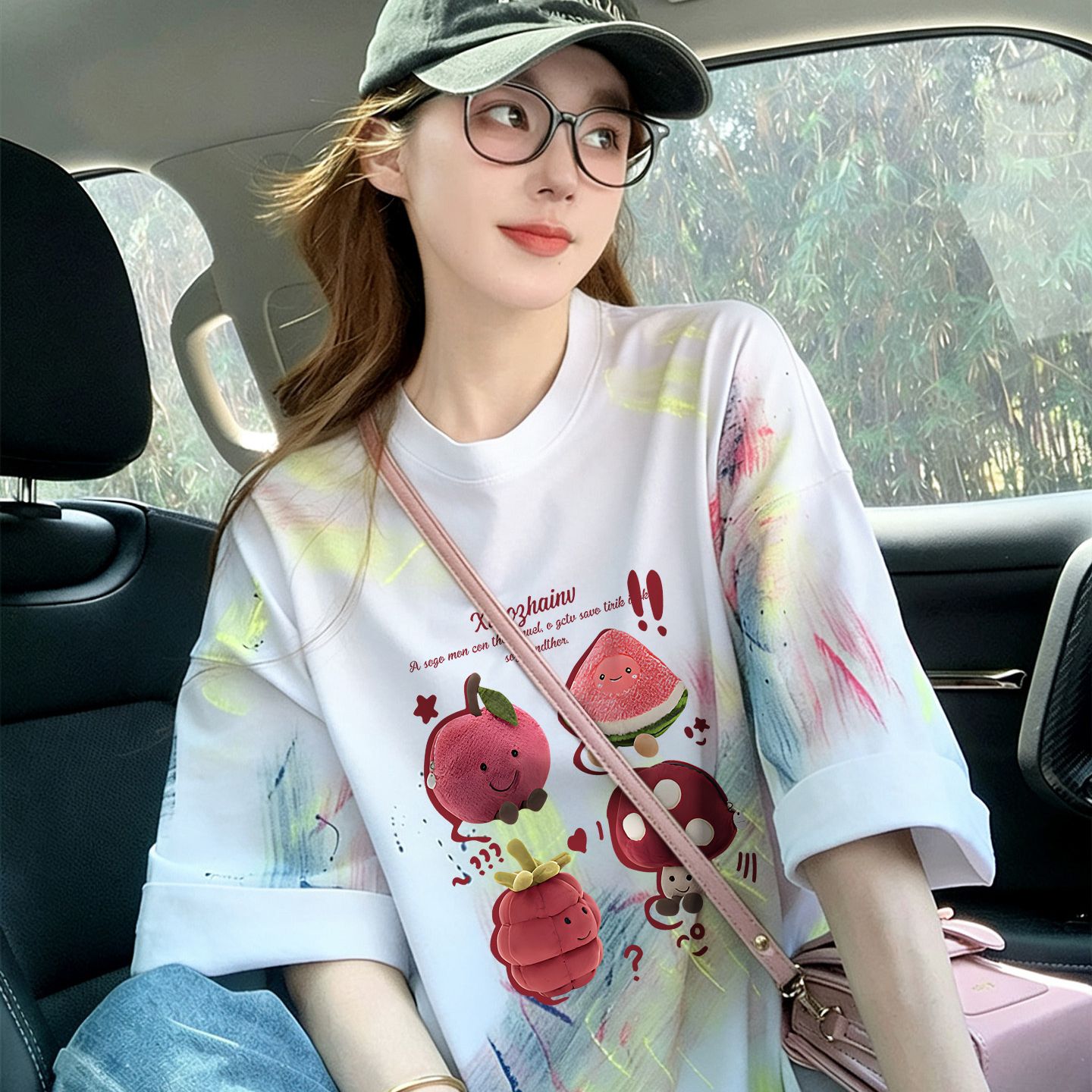 多巴胺撞色扎染純棉寬松t恤女ins韓系卡通公主減齡中長款氣質上衣