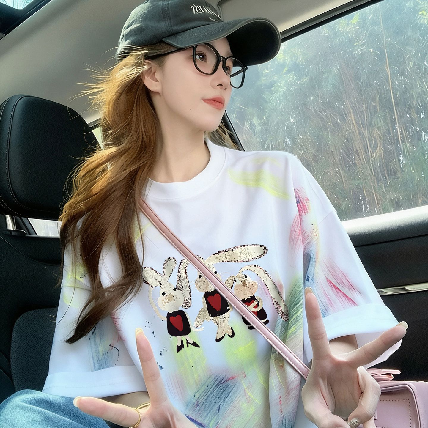 多巴胺撞色扎染純棉寬松t恤女ins韓系卡通公主減齡中長款氣質上衣