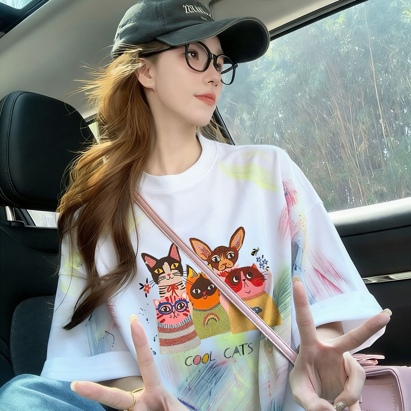 多巴胺撞色扎染純棉寬松t恤女ins韓系卡通公主減齡中長款氣質上衣