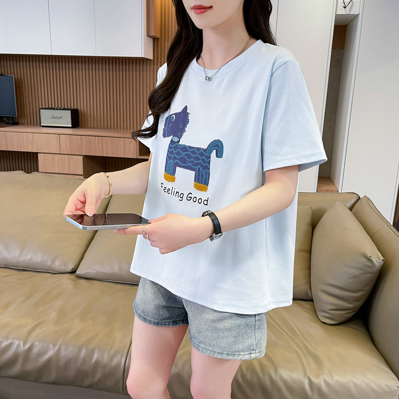 實拍 仿棉索羅娜雙紗 小馬印花短袖t恤女