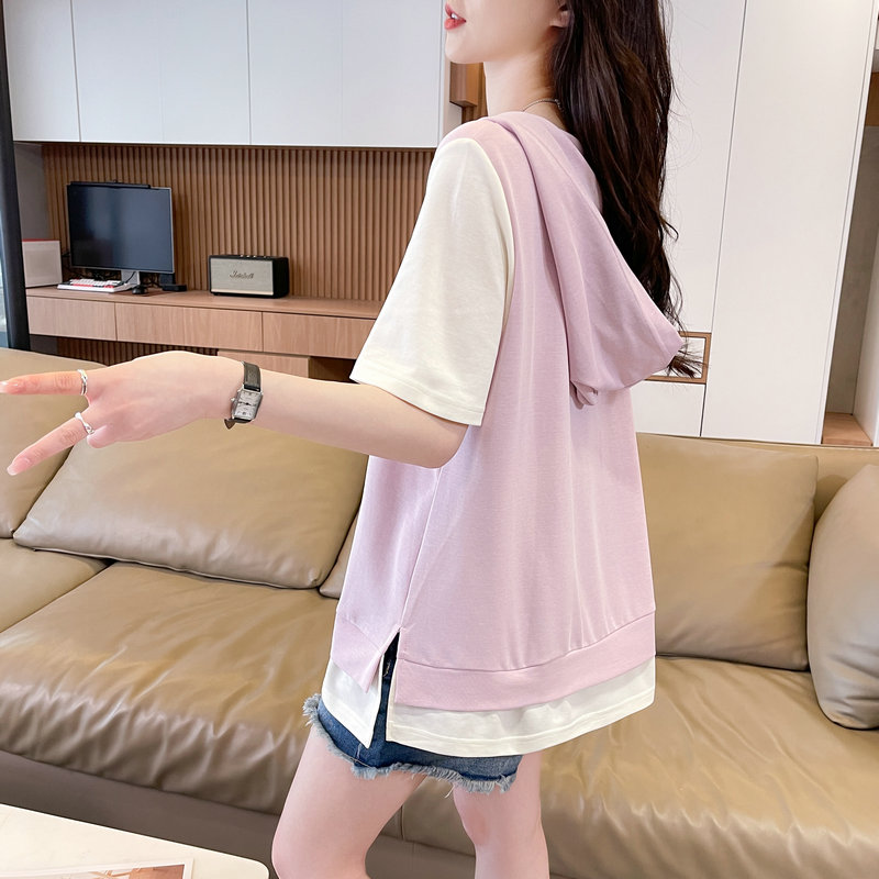 實拍 仿棉酷絲棉1X1 假兩件短袖t恤女