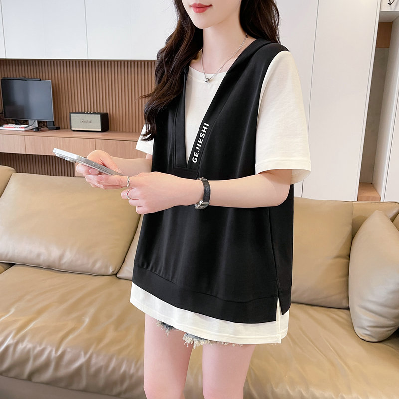 實拍 仿棉酷絲棉1X1 假兩件短袖t恤女