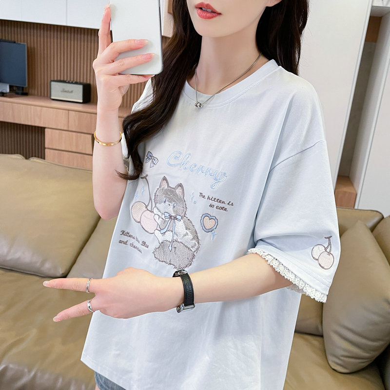 實拍炸街抖音質量原版輔料棉質短袖t恤女潮新款上衣大碼女裝