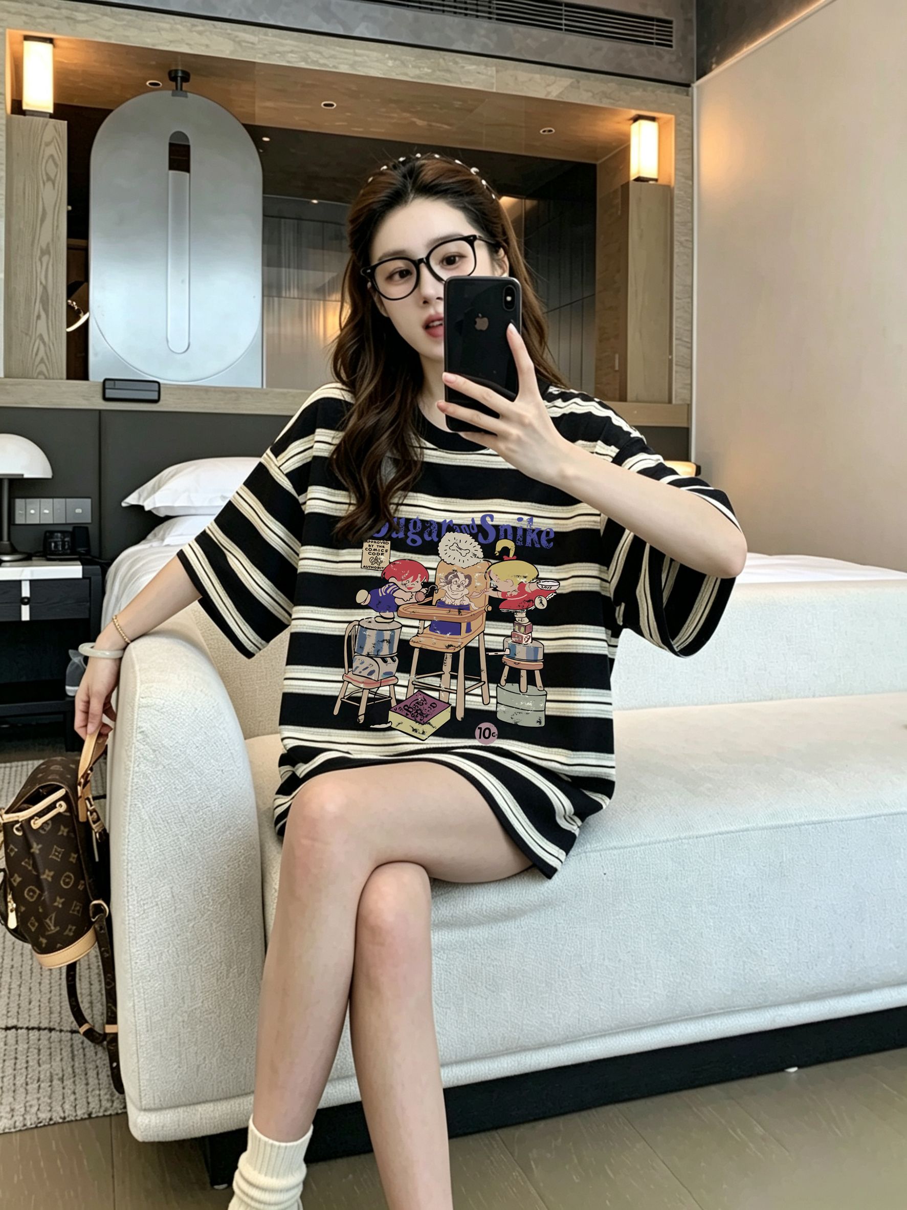 螺紋提花滌特大碼300斤黑色條紋短袖t恤寬松情侶印花體恤