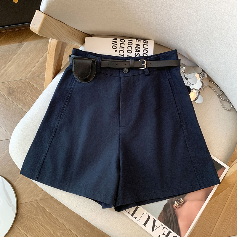 MY12200# 韩系复古洗水棉高腰阔腿裤新款休闲百搭纯色短裤女女裝貨源服...