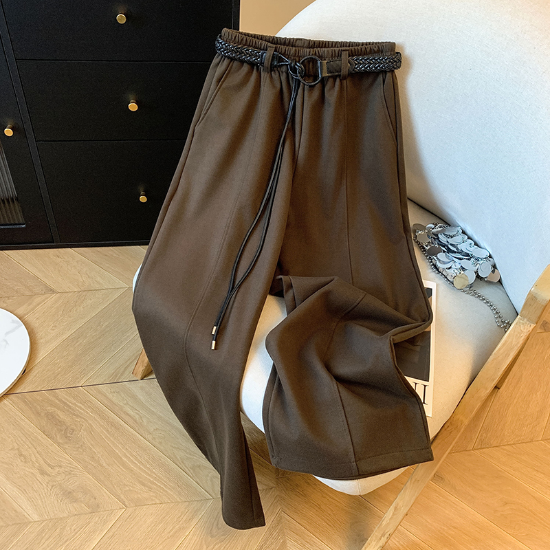 MY14226# 高级感配腰带加绒加厚阔腿裤女秋冬时尚洋气百搭直筒休闲裤女...