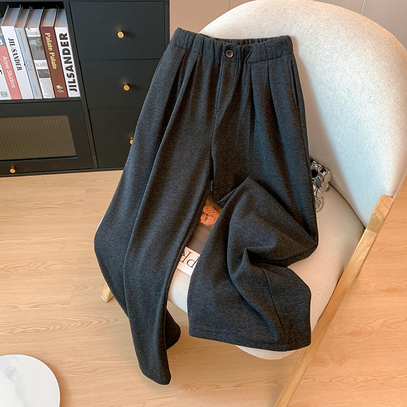 MY14225# 加绒加厚韩系简约毛呢阔腿裤压褶高腰显瘦直筒休闲裤女裝貨源...