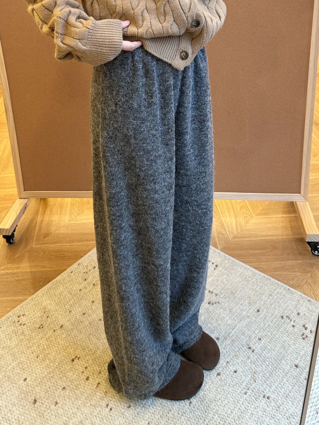 加厚圈圈毛呢闊腿褲女秋冬慵懶氣質寬松直筒羊毛褲子