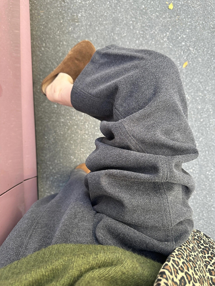 灰色毛呢闊腿褲女2025新款大碼女秋冬休閑運動衛褲今年流行梧桐褲