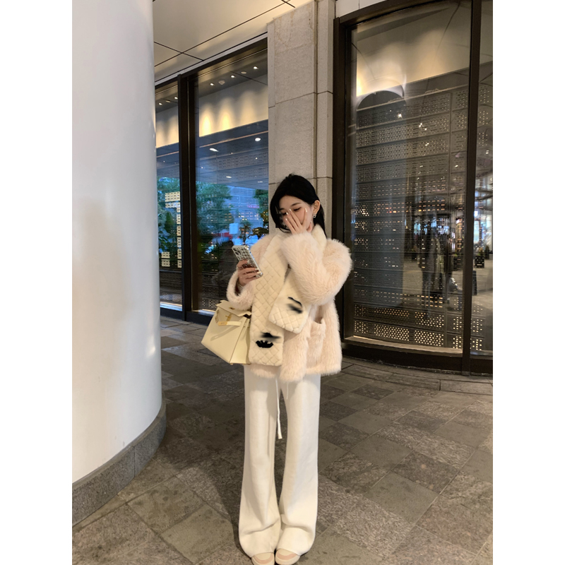 老寒腿救星松緊腰抽繩垂感百搭加絨拖地闊腿針織褲女