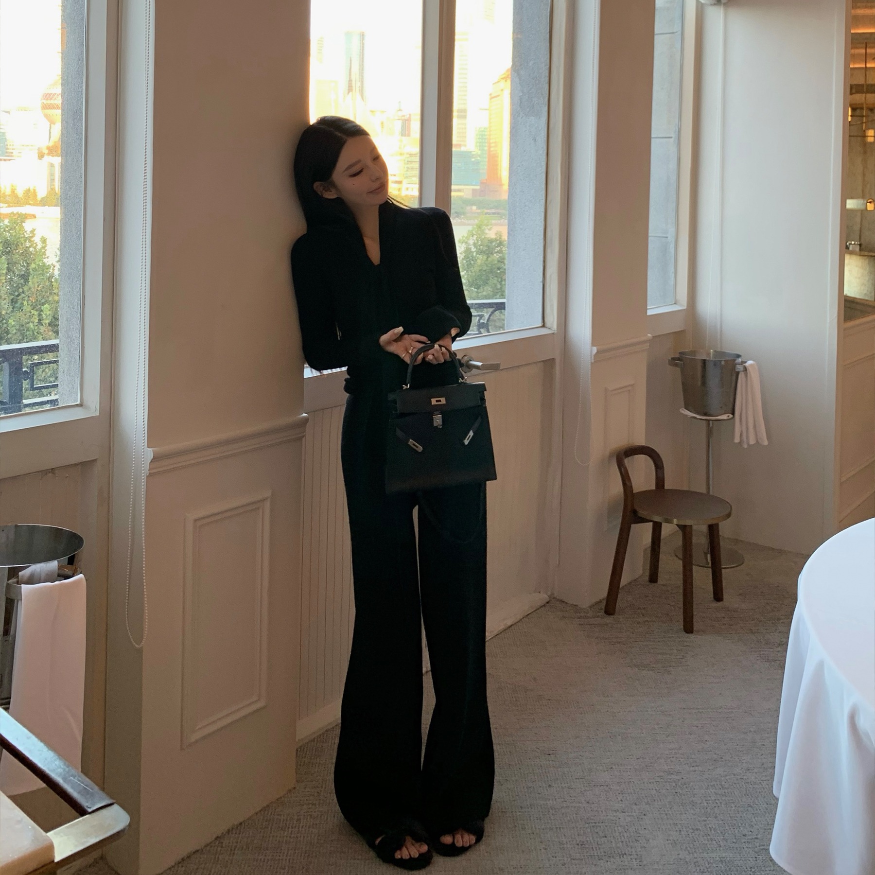 雙面織內里仿貂絨毛織褲返場 垂墜顯腿長保暖休閑褲女冬