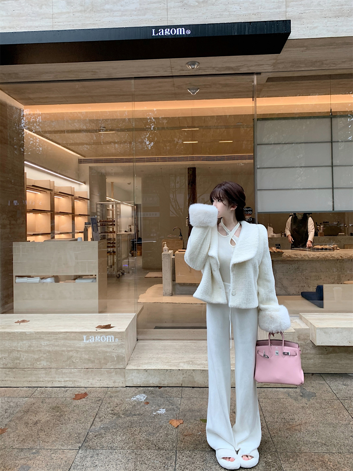 冬天第二條命貂絨闊腿褲褲子女秋冬高腰白色垂感休閑褲