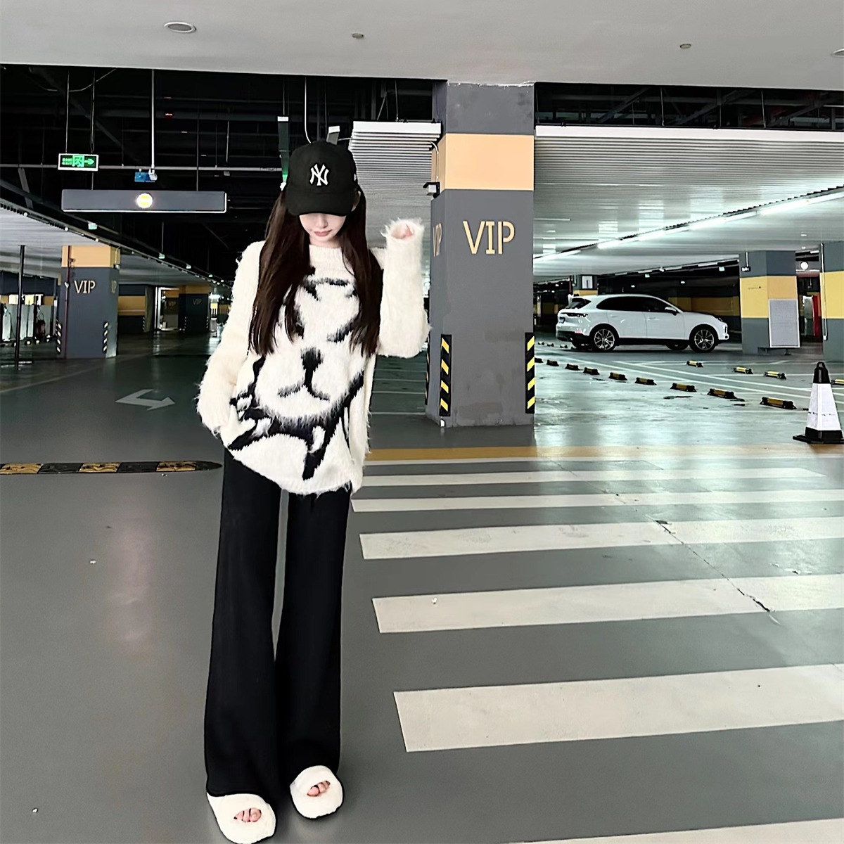 冬天第二條命貂絨闊腿褲褲子女秋冬高腰白色垂感休閑褲