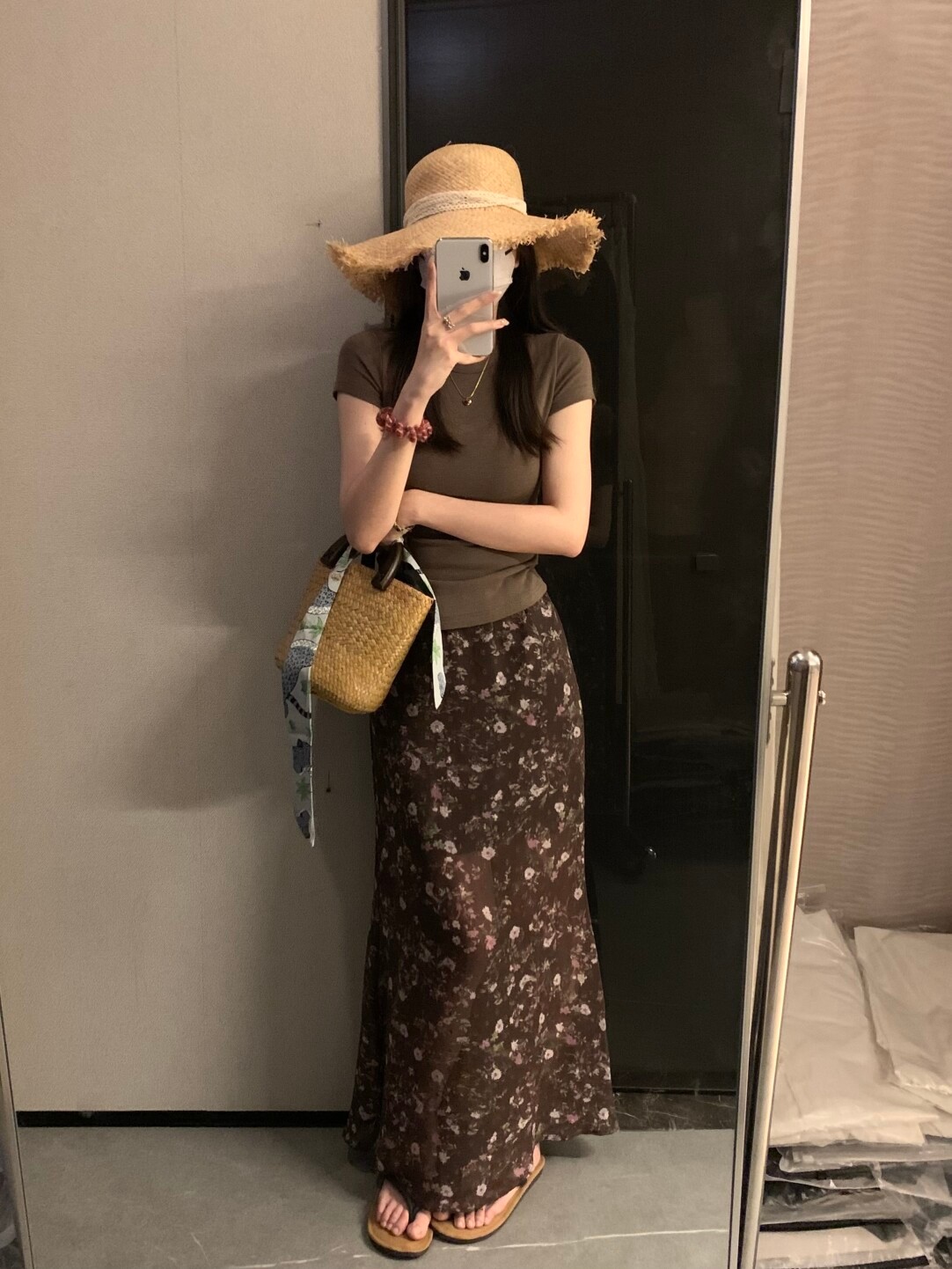 復古高級感氣質雪紡碎花半身裙女春夏印花肌理感飄逸長裙