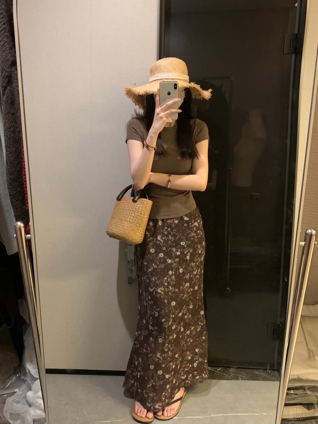 復古高級感氣質雪紡碎花半身裙女春夏印花肌理感飄逸長裙