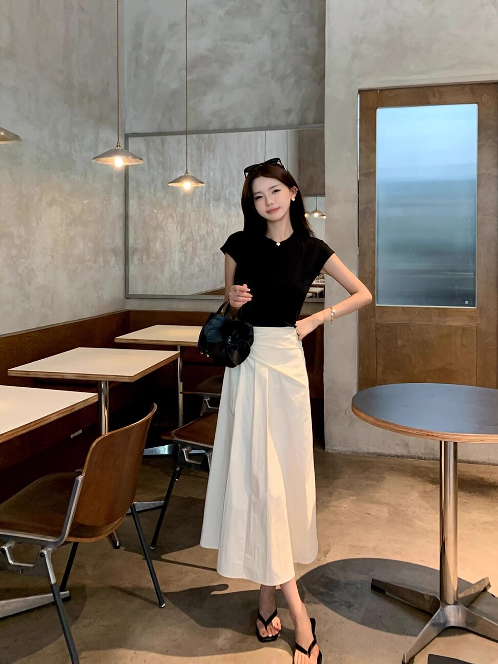 小個子腰部打褶不規則半身裙夏季女收腰顯瘦a字版長款裙子