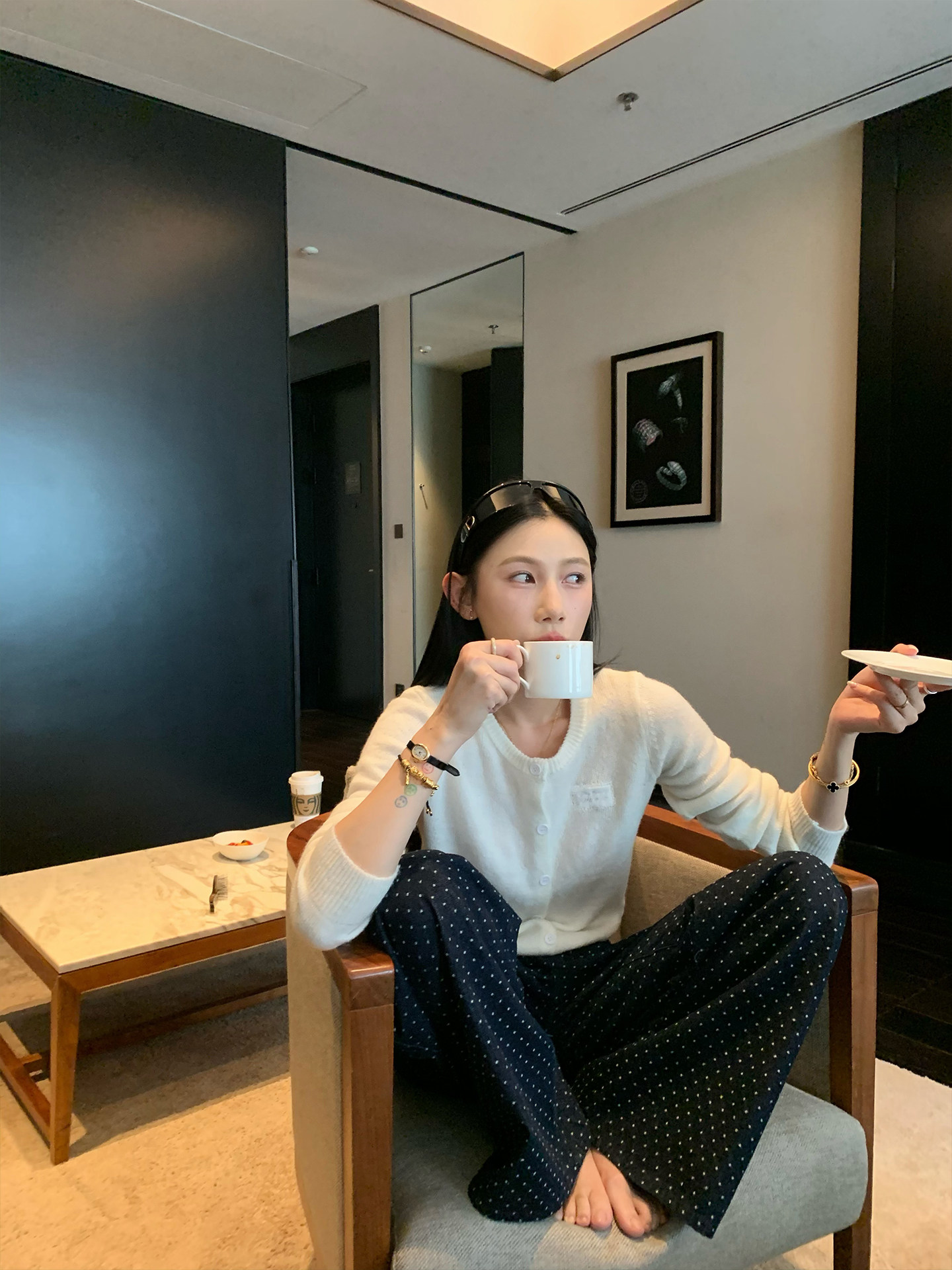 松弛日常 波點牛仔褲女春季穿搭設計休閑褲彎刀闊腿褲