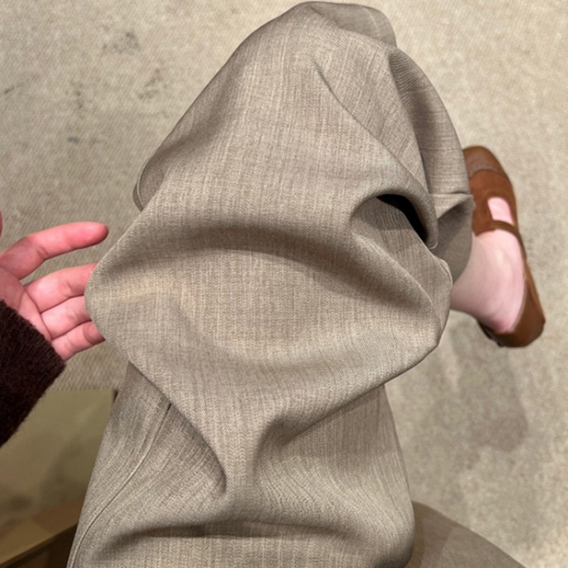 卡其色復古闊腿西裝褲子女款春季大碼老錢風休閑褲今年流行梧桐褲
