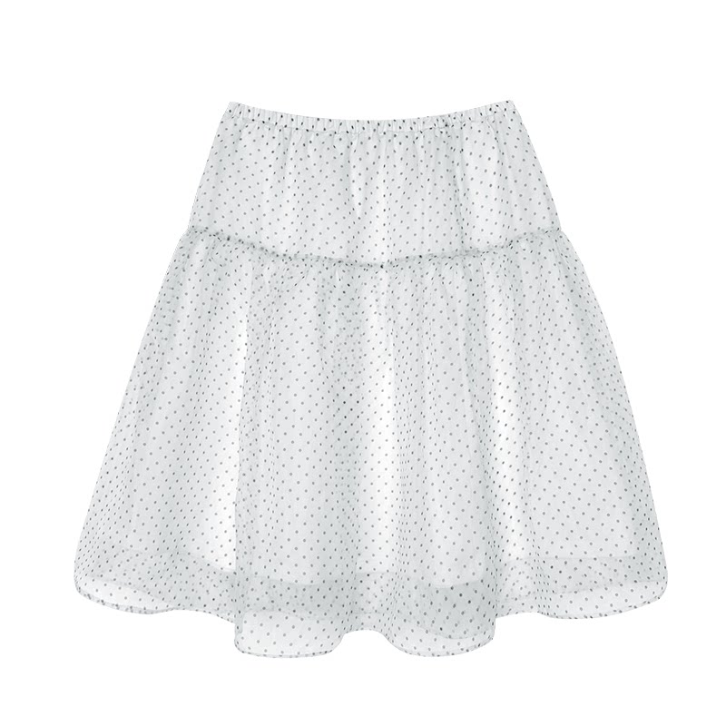 仙氣清爽白色波點紗裙韓版休閑顯瘦松緊腰傘裙中裙女