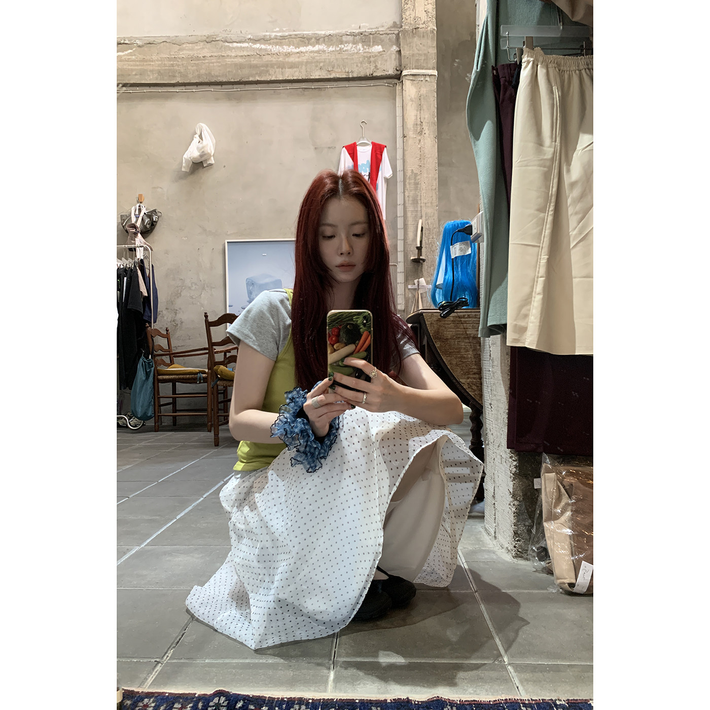 仙氣清爽白色波點紗裙韓版休閑顯瘦松緊腰傘裙中裙女