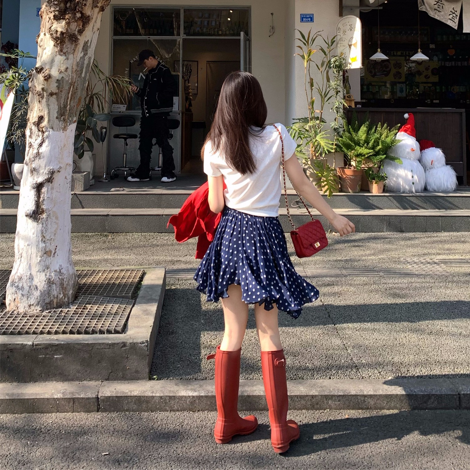 西西里漫花 藍白花人絲半身裙女法式復古氣質不規則短裙