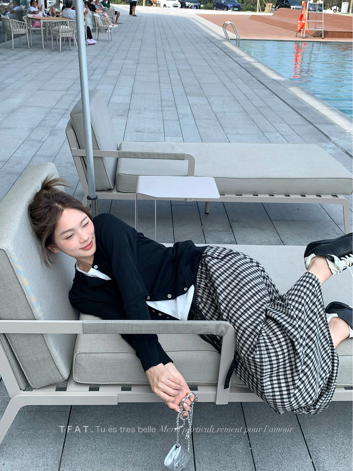 黑白小格子花苞半身裙女2026春夏新款顯瘦百搭A字中長裙
