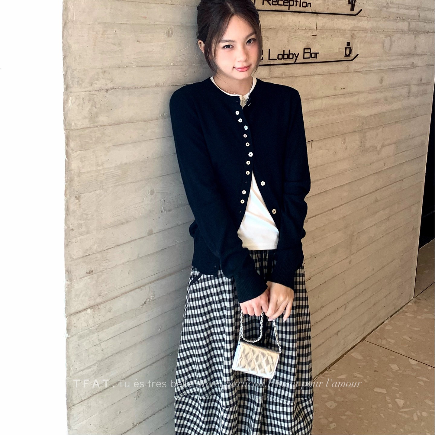 黑白小格子花苞半身裙女2026春夏新款顯瘦百搭A字中長裙